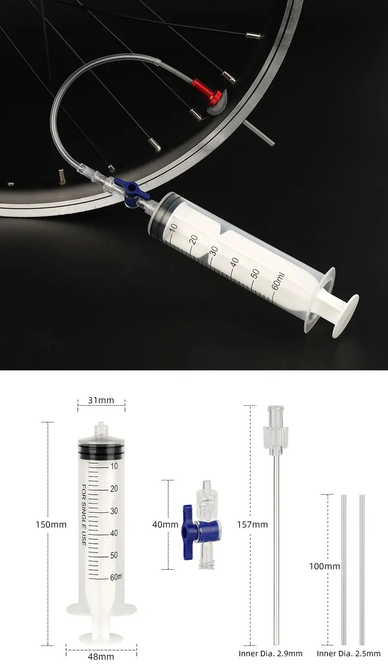MTB Rennrad Tubeless-Reifen Flüssigkeits-Einspritzwerkzeug 60ml Reifendichtmittel-Spritze Fahrradzubehör Ventilkern-Entfernungswerkzeug Optional – Detail 2