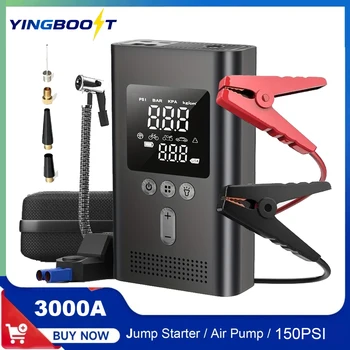YINGBOOST Avviatore portatile con pompa d'aria, Avviatore di emergenza per auto 3000A Boost 150PSI Gonfiatore per pneumatici con compressore d'aria automatico, luce a LED