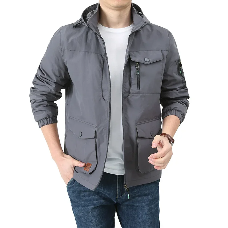 Plus Größe M-7XL 8XL Frühling Herbst Jacke Männer Im Freien Mit Kapuze Windjacke Multi-taschen Wasserdicht Schnell Trocknend Militär Jacke_voghion.com