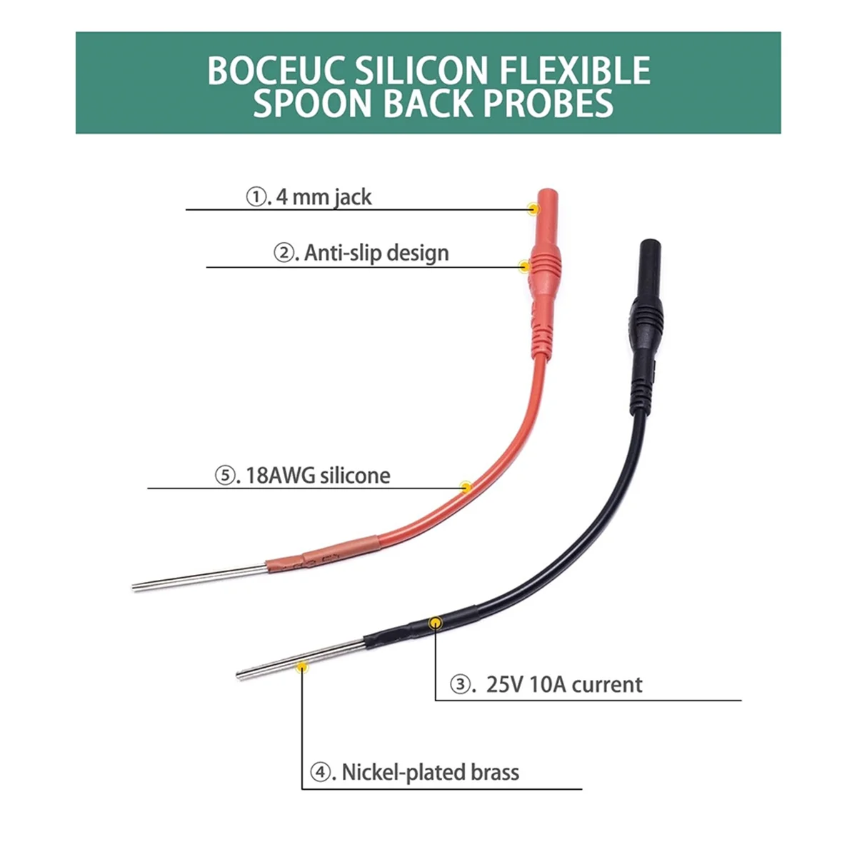 2 PCS Flexible Spoon Back Probes Back Probe Pins Automotive Compatible with 4mm Banana Plug Test Leads