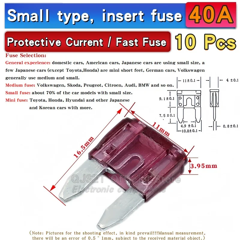 Assorted Miniature Medium-Small Amp Fuses Set - 10 pcs, 5A to 50A Range