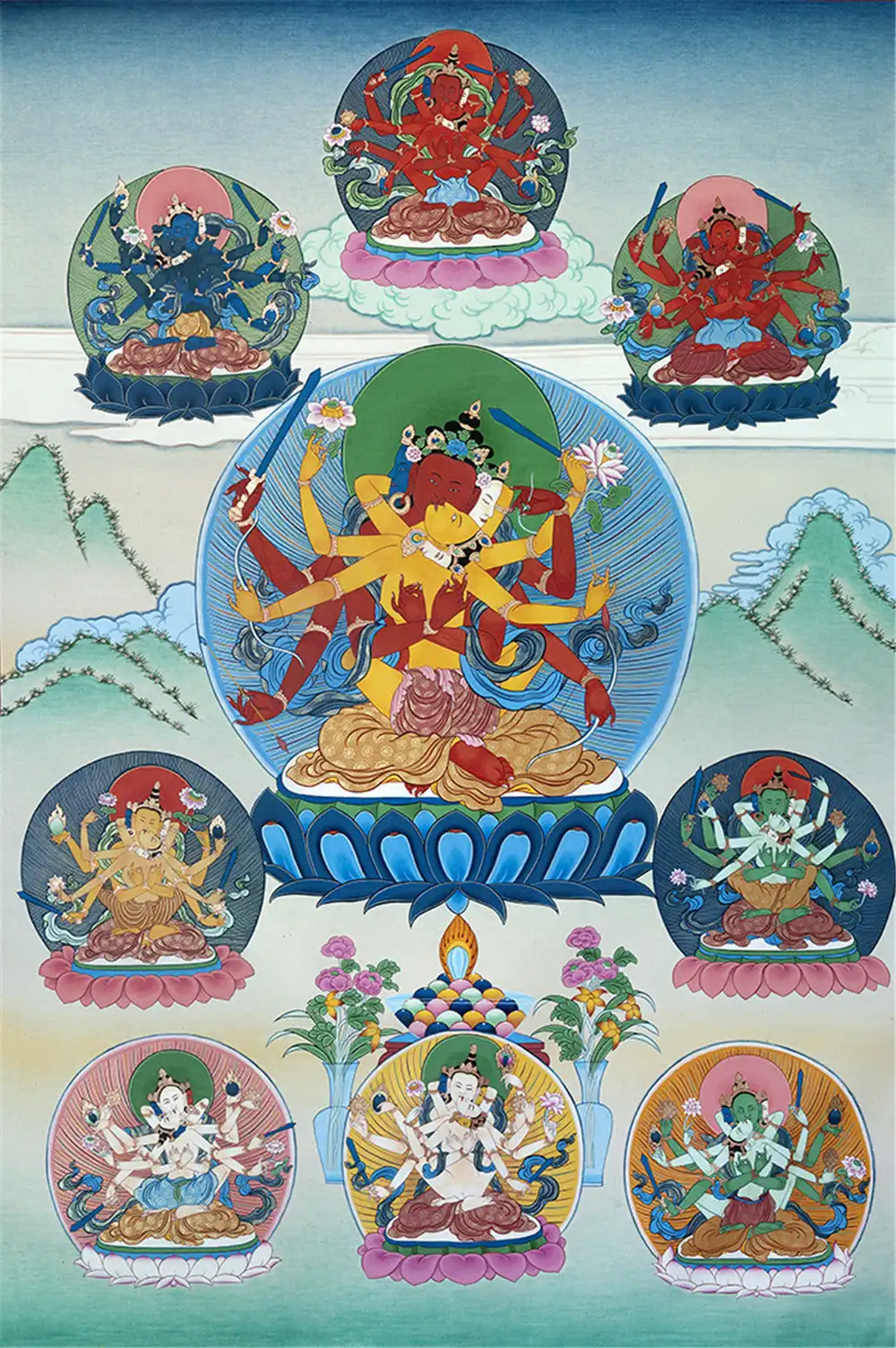 

Manjusri Thangka (in Yab Yub),Gandhanra Tibetan Buddhist Thangka Art,Giclee Printed and Hand Framed,47" × 32"