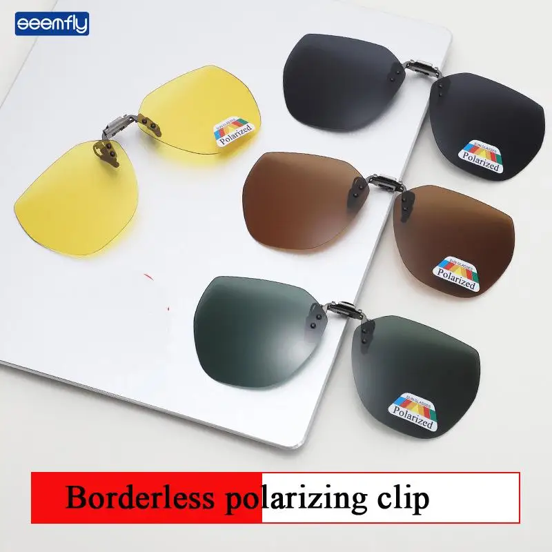 Seemfly Rimless Polarized Sunglasses Clip for Nearsighted Large Frame Sunglasses for Most Eyeglass Drive Fishing_voghion.com