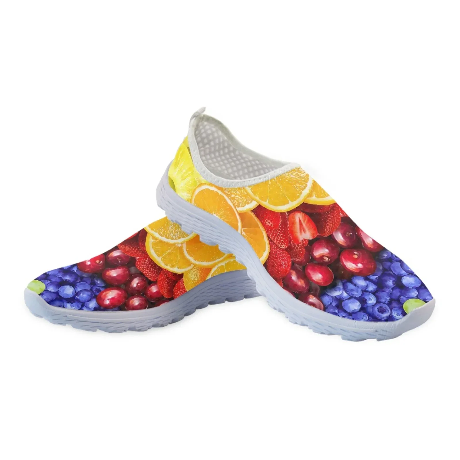 Summer Tropical Fruit 3D Printing Women Flat Shoe Breathable Slip-on AF Mesh Sneakers Lightweight Lazy Loafers