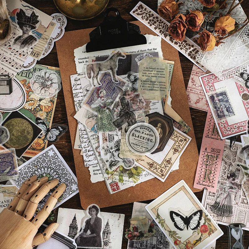 100Pcs Set Vintage DIY Scrapbooking Material Paper for Journaling Scrapbook Embellishment Supplies Decorative Stationery Sticker