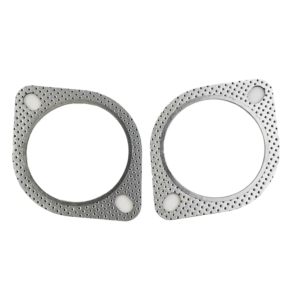 2Pcs 76mm Car Sliver Exhaust Gasket Flange 2 Bolt 3" Inch Downpipe Metal Multi Layer Reinforced Gasket exhaust gasket