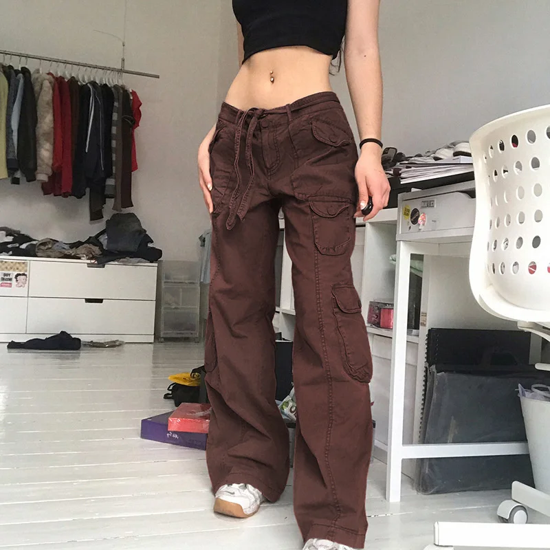 

2022 Women Pants S M L Retro Gray Overalls Wide Leg Cargo Y2k Trousers Sexy Harajuku Casual Trousers Vintage Streetwear Jeans