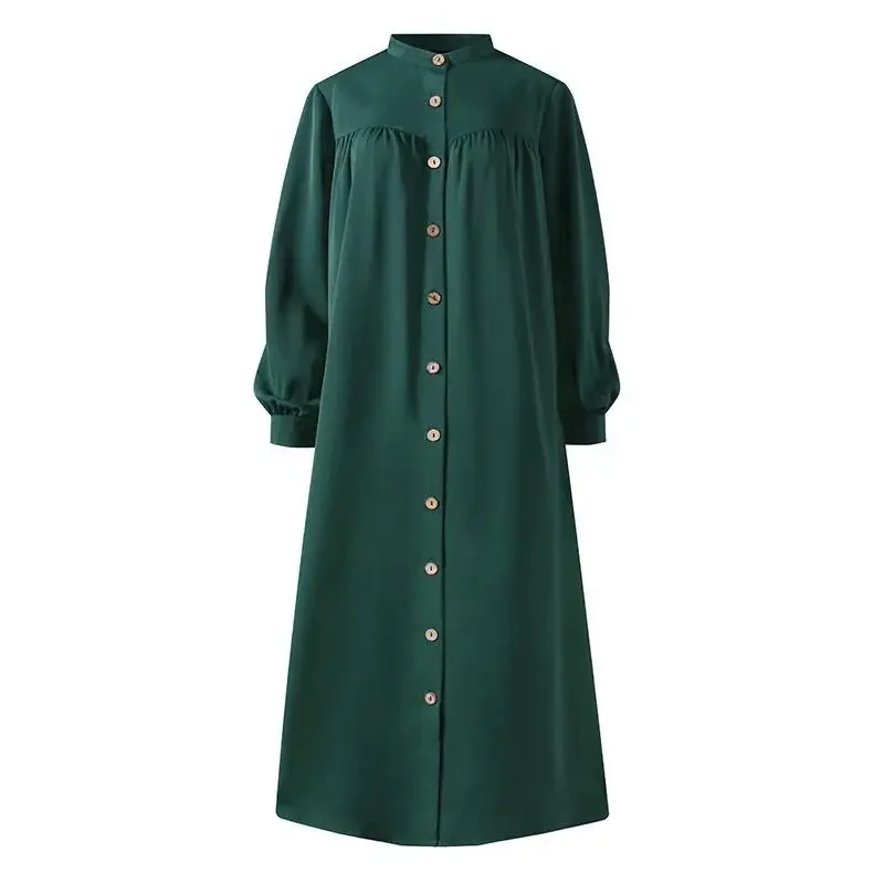 

Muslim Dress 2024 Woman hijab Shirt Dress Long Sleeve Maxi Vestidos Female Button Robe femme musulman High Wasit Solid Sundress