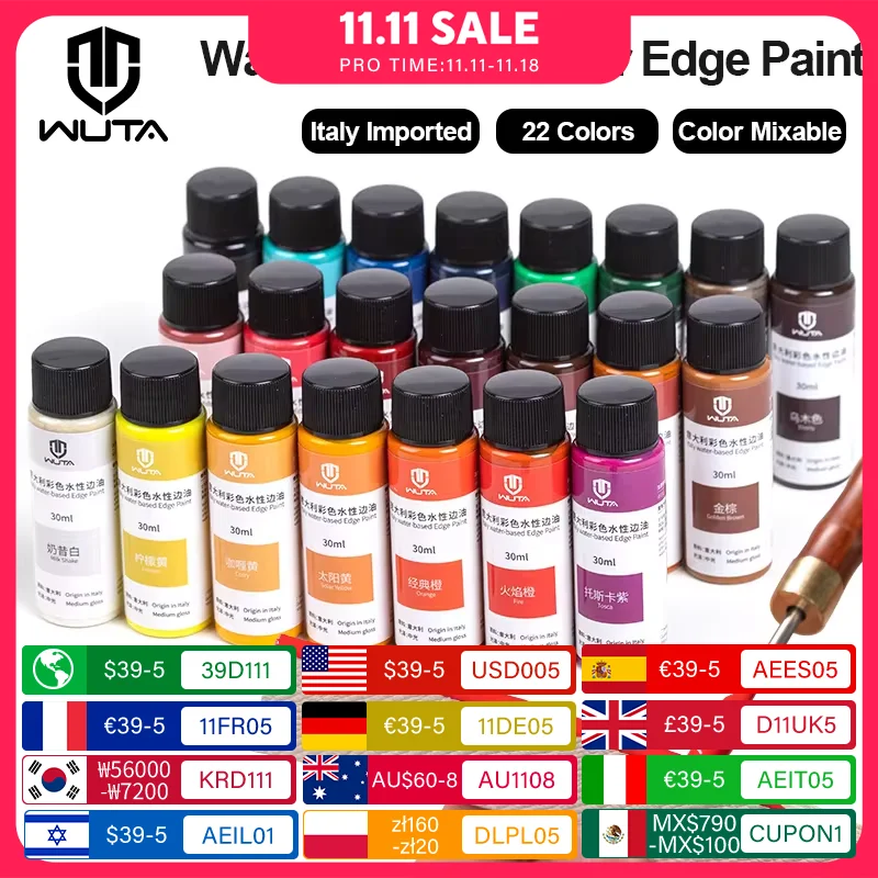 WUTA 30ml Professional Leather Edge Paint Oil Dye Edge Dressing Color Coats Leather Finish Supplies DIY Craft Leather Shoe Edges