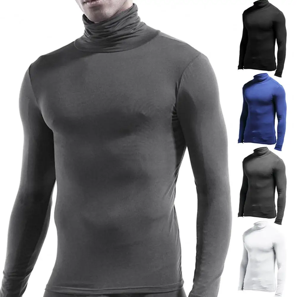 

Men Base Shirt Solid Color High Collar Thermal Underwear Tops Men Winter Thermal Shirt Winter Thin Slim Fit Long Sleeve T-shirt