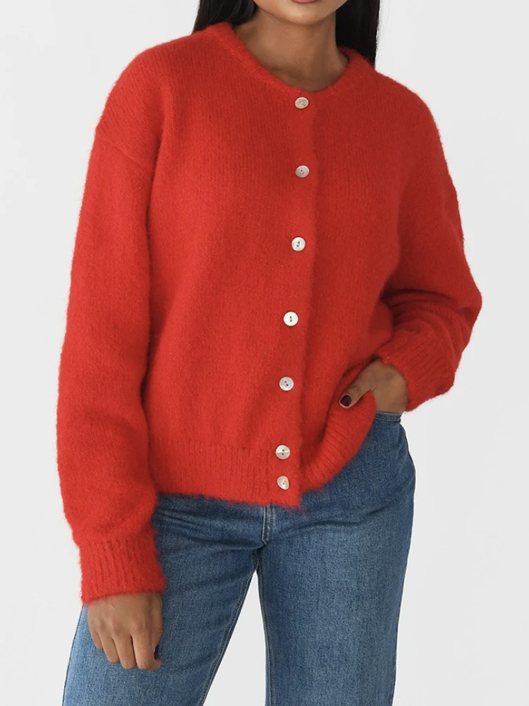 Elegant Long Sleeve Sweater Women 2025 New Single-Breasted Female Casual Cardigan Soft Cashmere Knitted Outwear