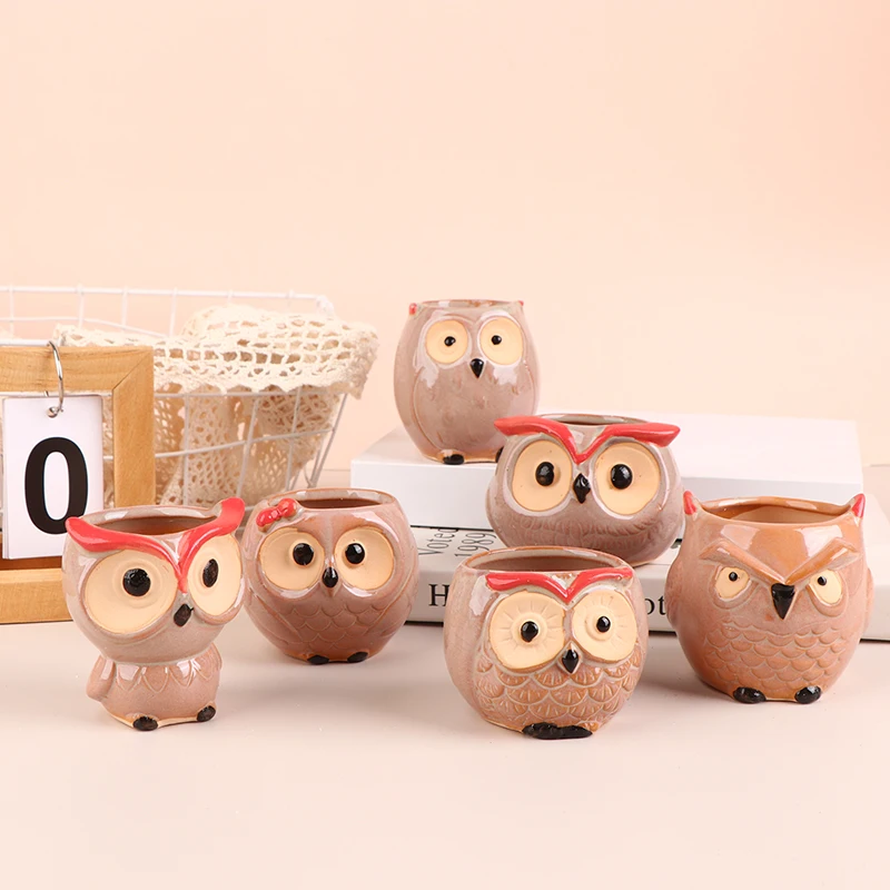 

1Pc Cute Owl Ceramic Flower Pot Garden Office Decoration Succulent Mini Owl Flowerpot Animal Flowerpot Cactus Plants Planters