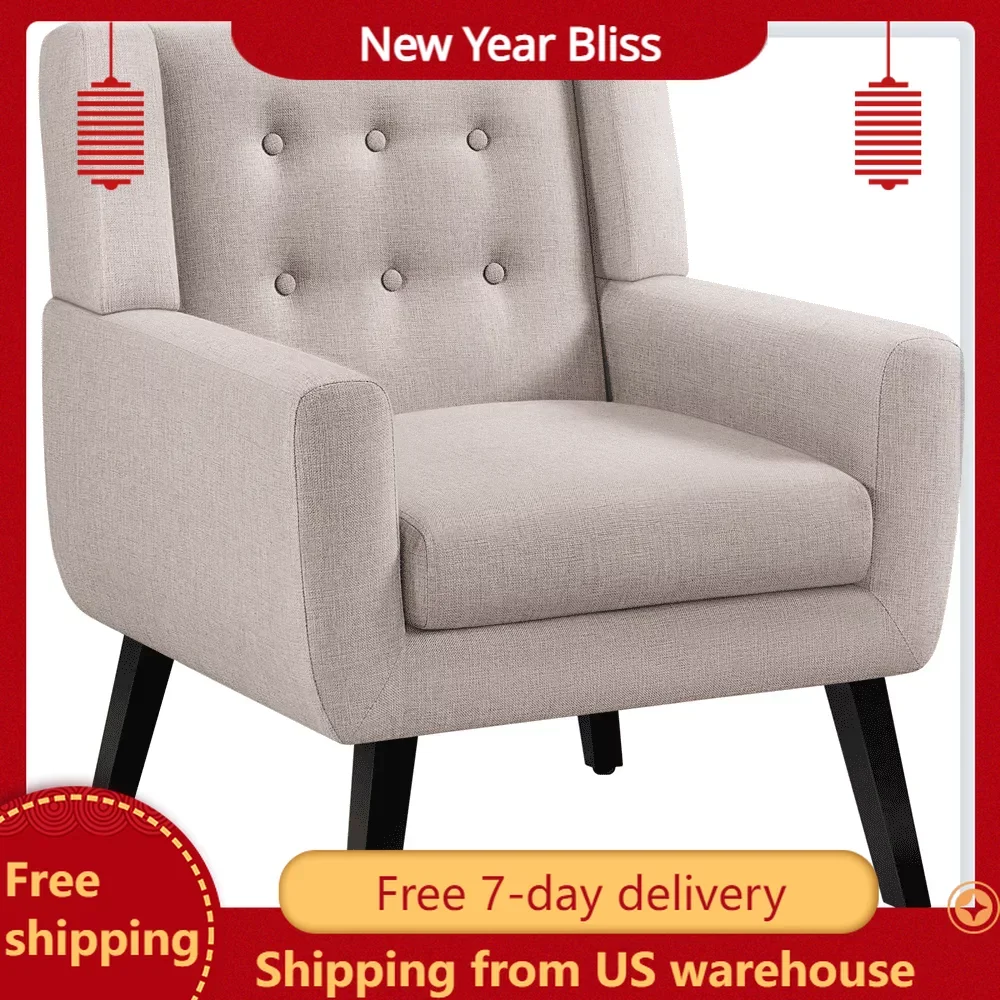 

Upholstered Button Tufted Accent Chair Sofa Living Room Sofas Beige Sofa for 1 Person Furniture Single Modern Cheap Home