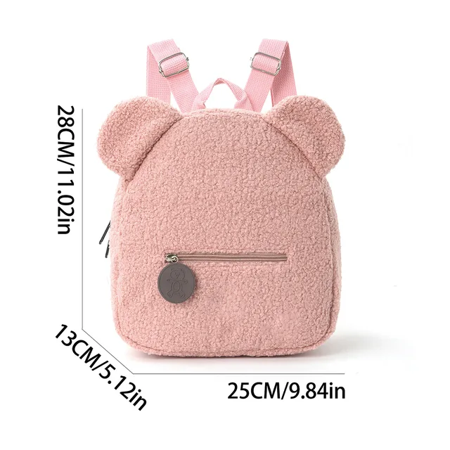 Cute Bear Ear Fleece Backpack for Girls, 1Pcs Warm Lambswool Small Daypack, Kids Casual School Bag Rucksack for Travel Shopping 6