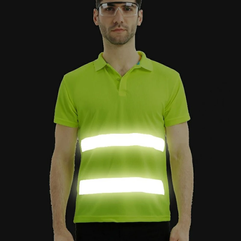 Men Shirts Night Work Reflective Workwear Short Sleeve Quick Dry Work Clothes for Men Breathable T-shirt High Visibility Tops