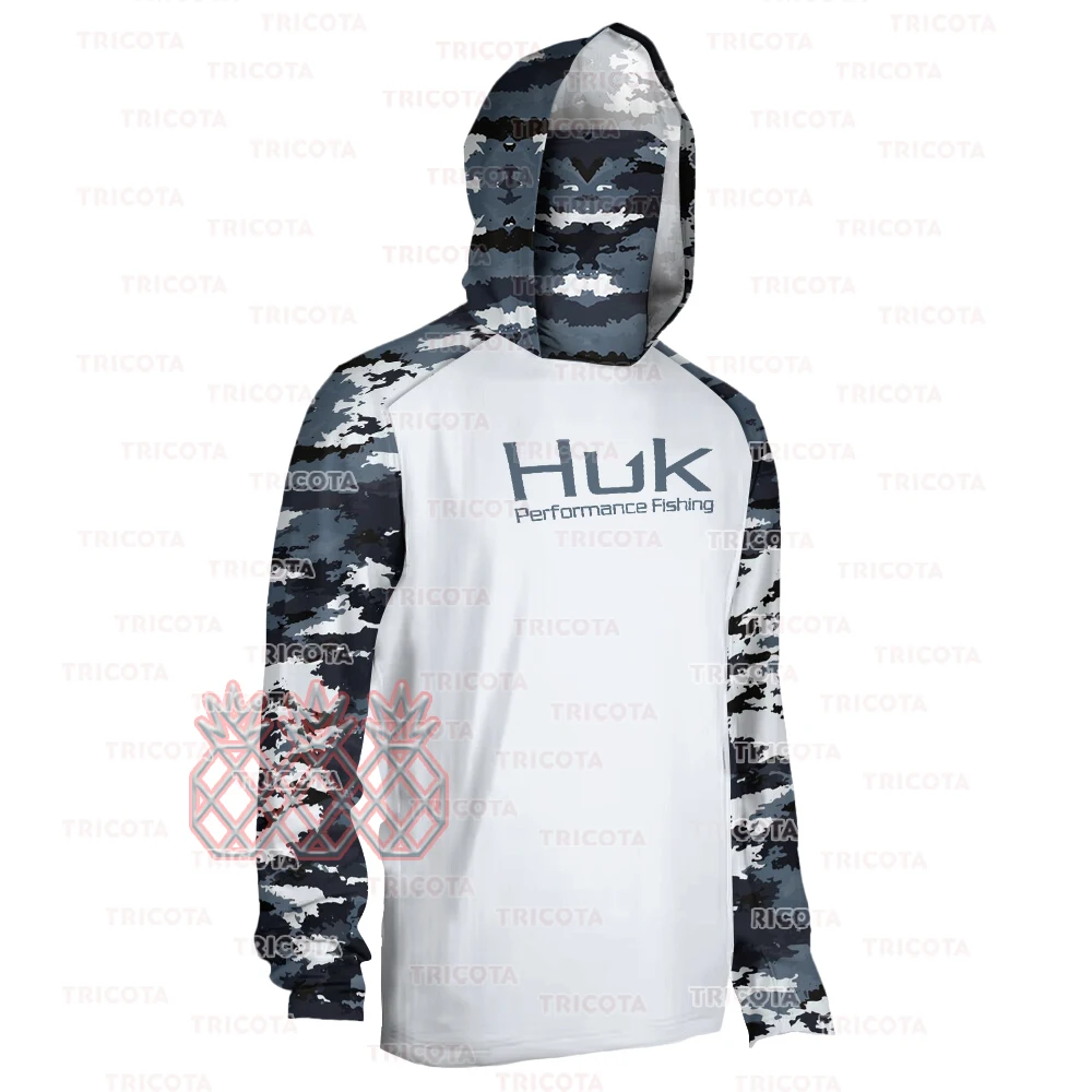 HUK Fishing Shirt UPF50 Fish Hoodies Men Mask Cap Hoody Fishing