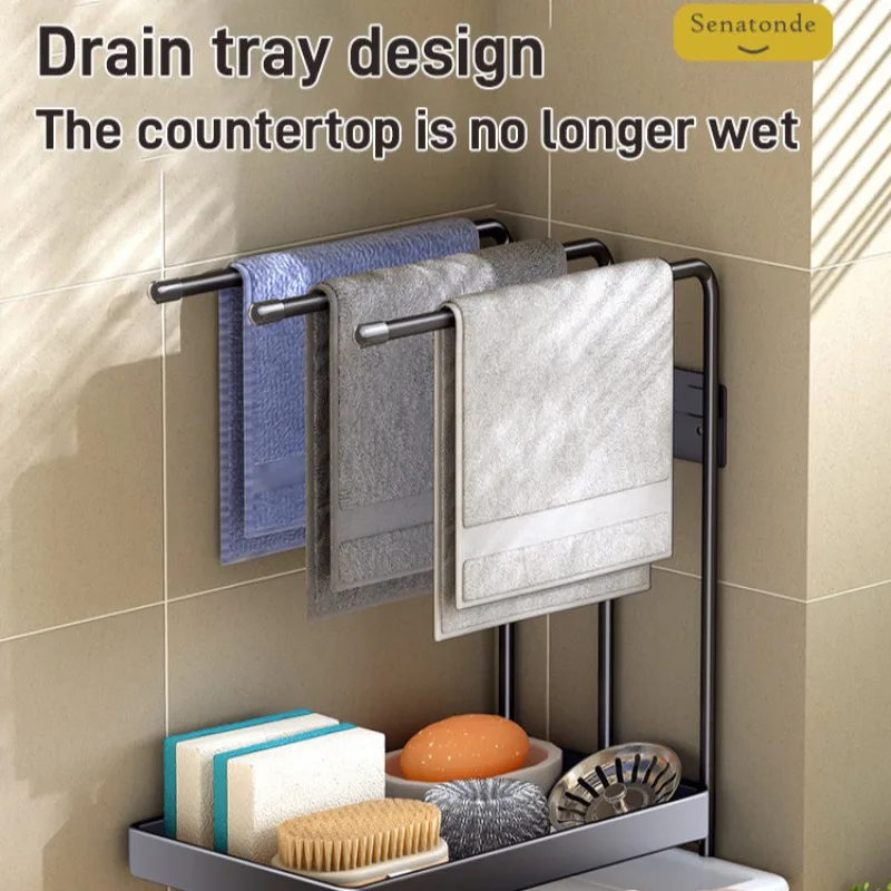 Kitchen rags thickened shelf wall-mounted towel draining rack countertop kitchen supplies dual-purpose all-in-one organizer