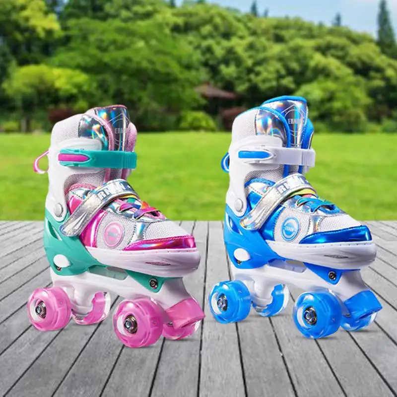 Kids Double-row Roller Skates Adjustable Sport Flash Shoes Children kating 4-Wheel Roller Shoes Boy Girl Roller Skating Shoes