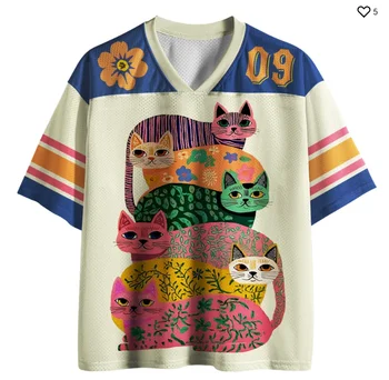 Retro Color-block Stripes, Playful Hand-drawn Cats, Stacked Colorful Rainbow Cat 3D Printed Sports Casual T-shirt 1
