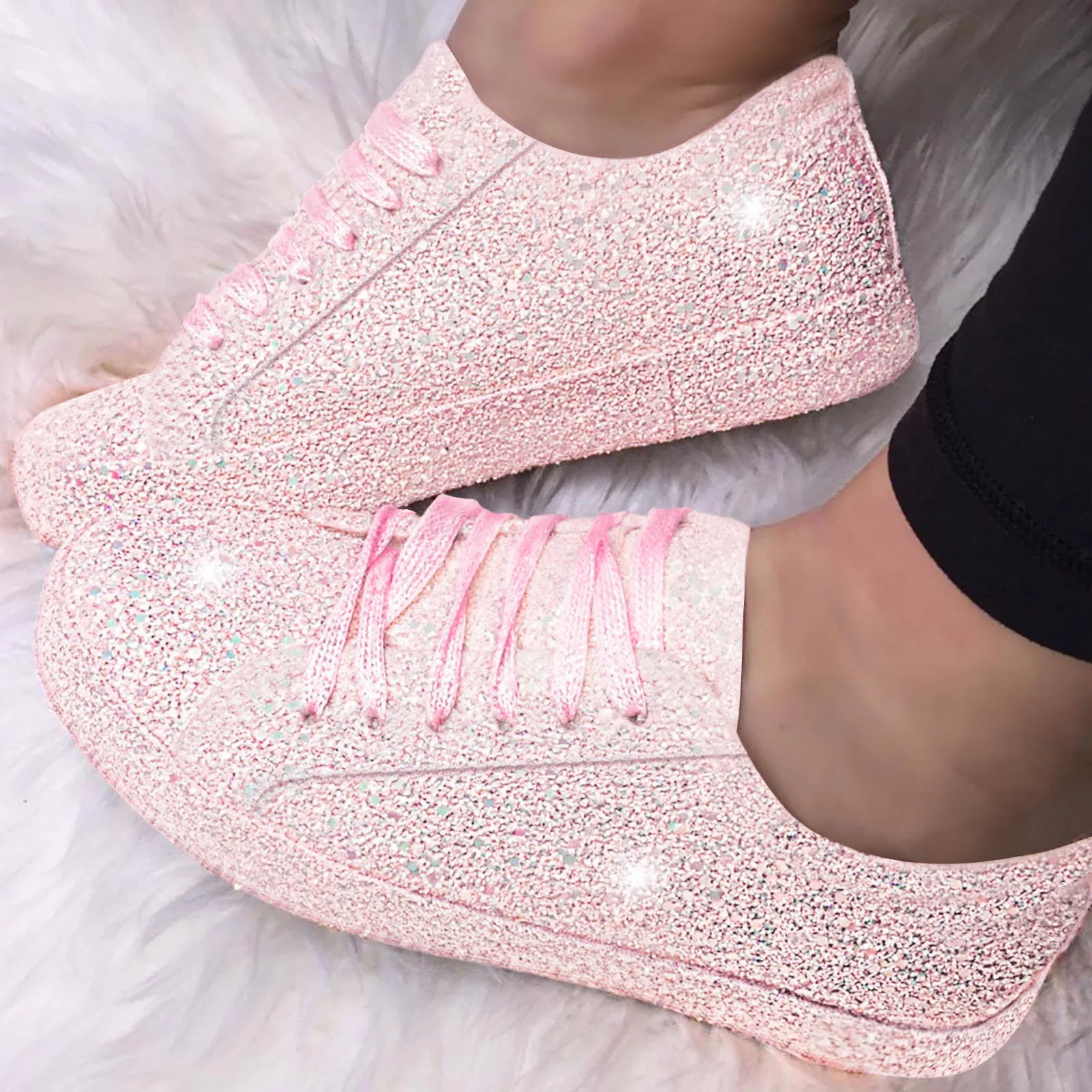 Women Flat Glitter Canvas Sneakers Casual Female Mesh Lace Up Bling  Comfortable Plus Size Vulcanized Crystal Shining Board Shoes - AliExpress