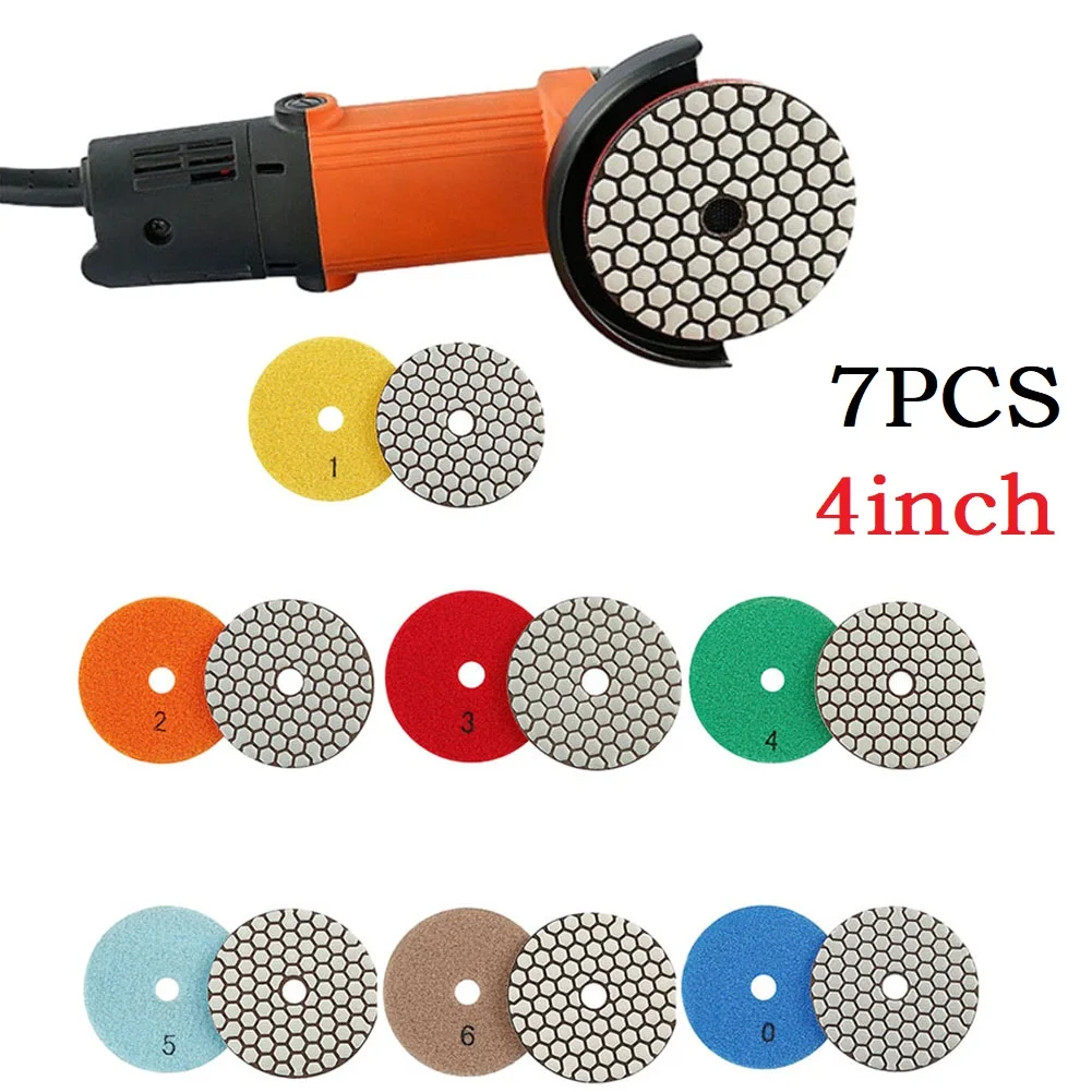 

7pcs 4 Inch 100mm Diamond Dry Polishing Pad 50-3000grit Flexible Sanding Disc For Granite Marble Quartzite Glass Stone Polishing