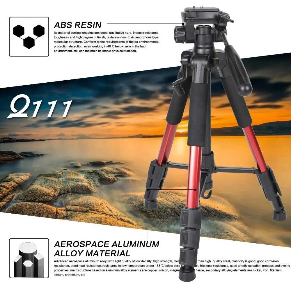 ZOMEI Q111 Professional Portable Travel Aluminum Camera Tripod&Pan Head for SLR DSLR Digital Camera Three Color