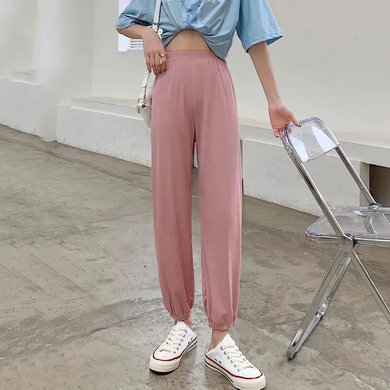 Women's Oversized 5xl Summer Thin Ankle-length Harem Pants Loose High Waist Ice Silk Trousers Fashion Korean Casual Sweatpants