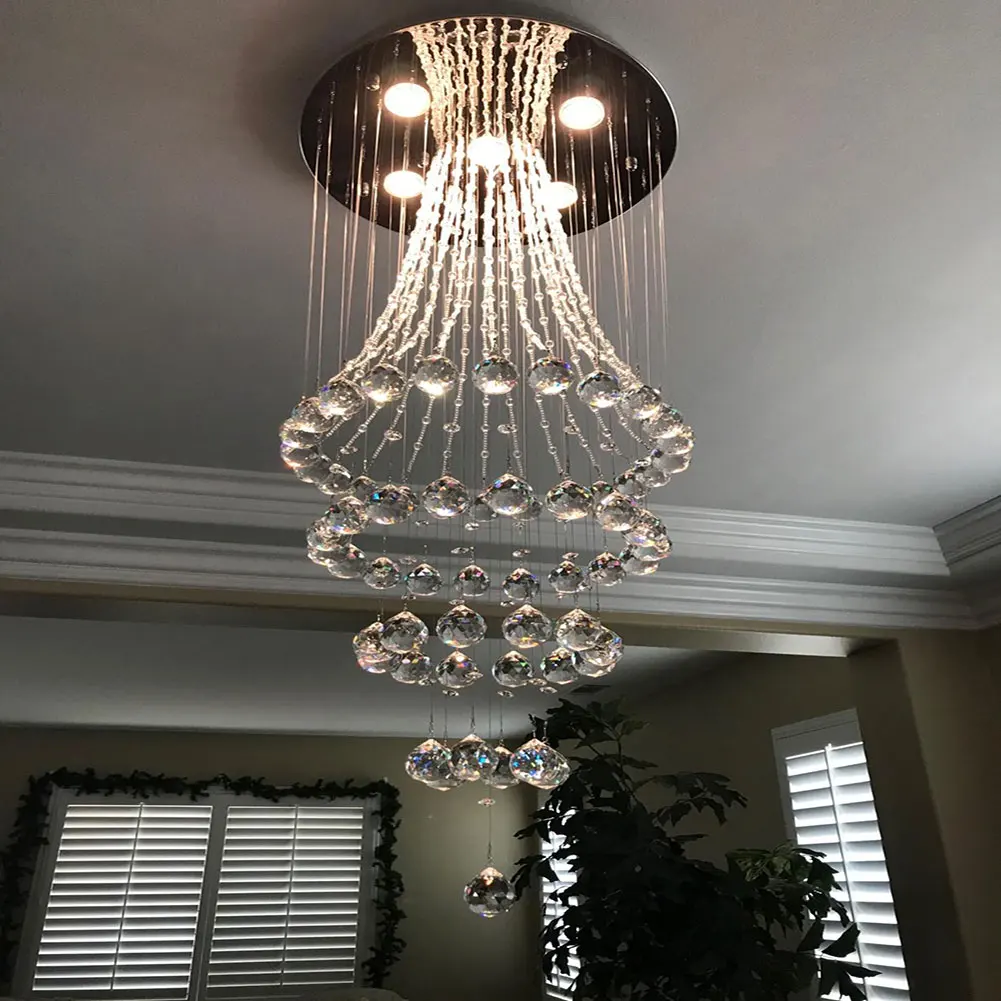 

Living Room LED Ceiling Chandelier Modern Luxury Large Crystal Staircase Hanging Fixture For Loft Hallway Lobby Indoor Lustre