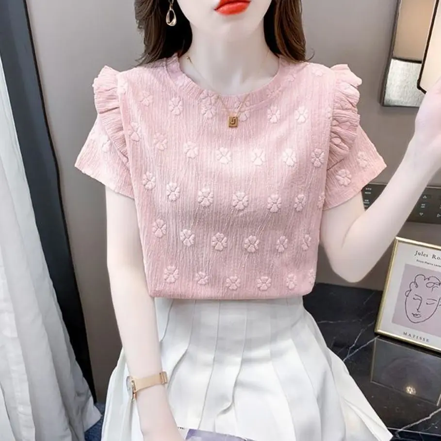 

Woman Spring Summer Style Blouses Shirts Lady Casual Short Sleeve O-Neck Green Blusas Tops G2724
