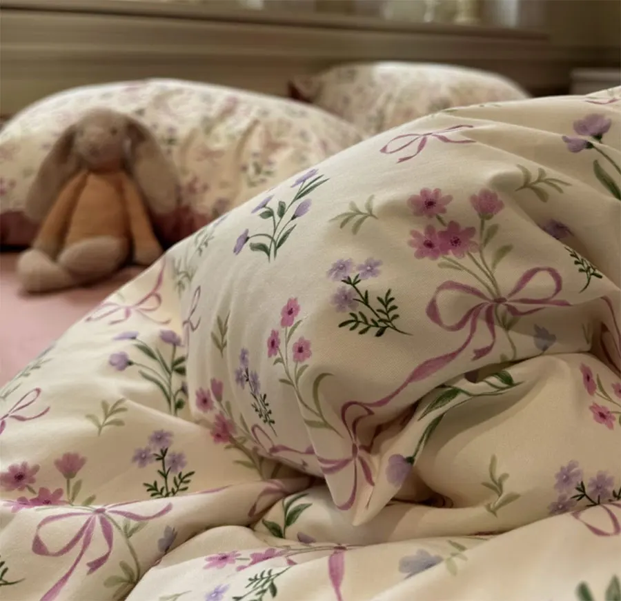 

Romantic sweet pastoral flower bow bedding set girl,twin full queen rustic cotton home textile bed sheet pillow case quilt cover