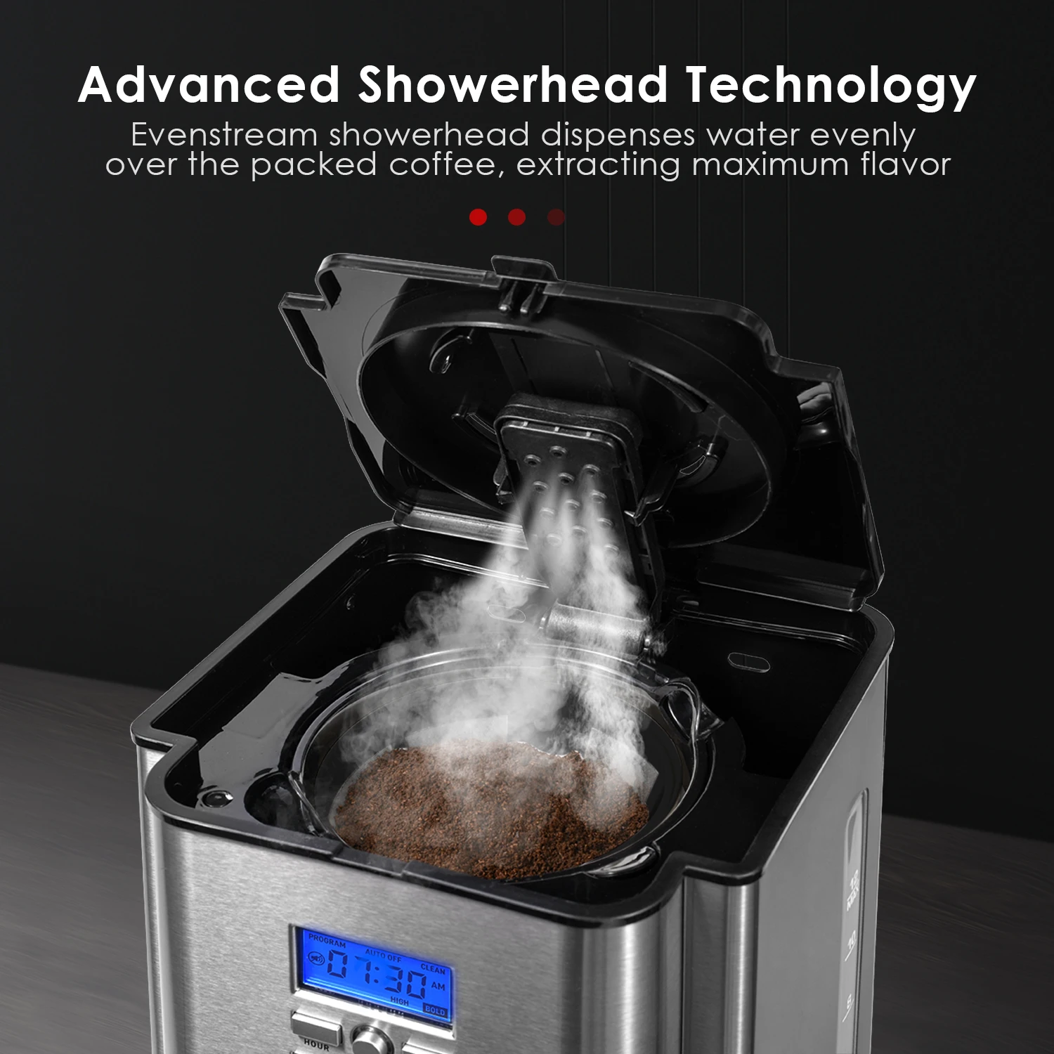 AIRMSEN Stainless Steel 12 Cup Drip Coffee Maker, Programmable Coffee Machine Self-Cleaning 5
