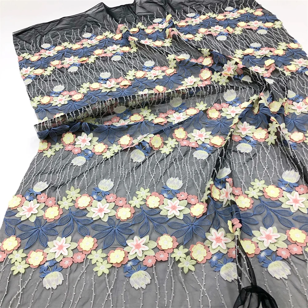 Dreidimensionaler Mesh-Stickerei, nigerianischer Spitzenstoff, 2025, hochwertige Spitze, wasserlöslich, modisch, weicher Spitzenstoff, 5 Yards – Detail 11