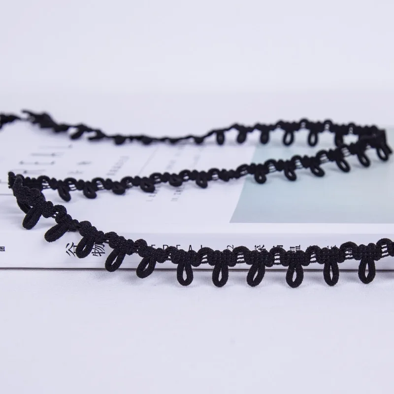 Description Picture 6 of itemElastic Lace Ribbon Black White Color Button Loops DIY Multicolor Handmade Lace Trimming for Clothes Sewing Rubber Band 20yards