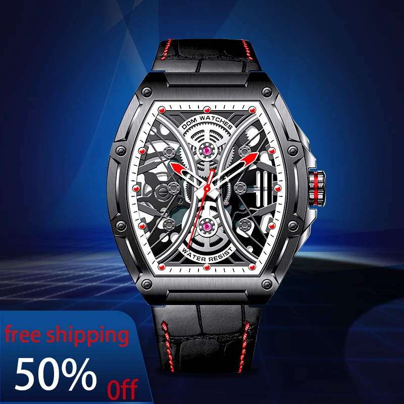 DOM Independent brand Fashion Skeleton Punk Style Quartz Chronograph Men's Watch Waterproof Watch Men's Clock M-1388