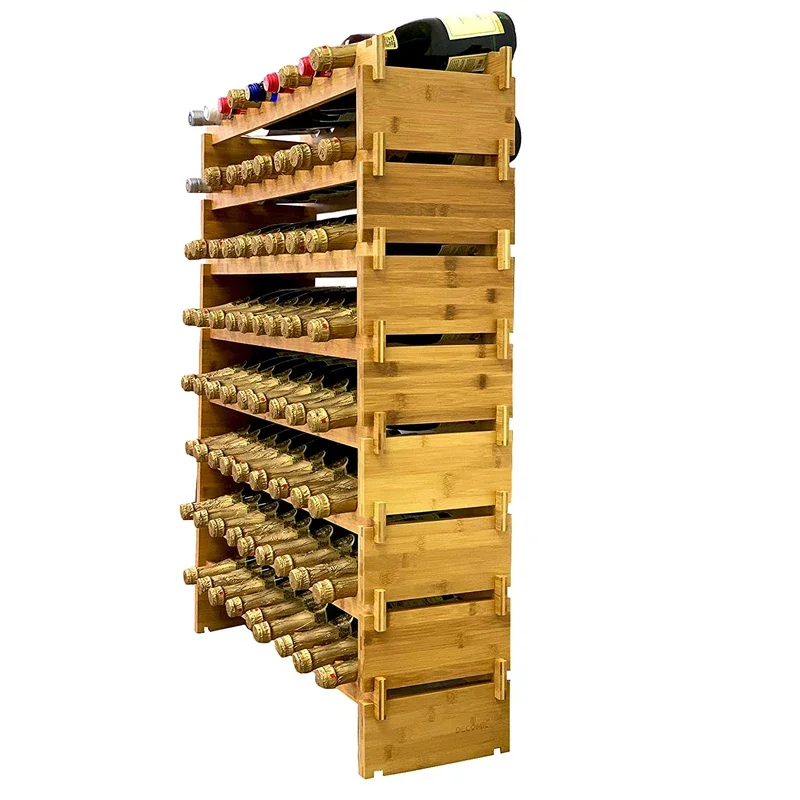 Bamboo Stackable 72 Bottles Bottle Wine Rack Freestanding Floor Wine Holder Stand Storage Organizer Display Rack