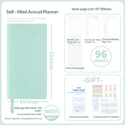 Planwith Undated Daily Planner - Premium A5 Notebook with 12 Monthly Plans, 53 Weekly Pages, Stickers, and Manual Organizer Journal (WeekMintGreenPlanner)