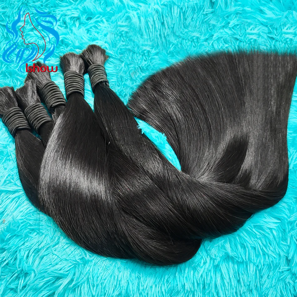 Extensions de cheveux humains vierges Remy 12A sans trame, lisses comme des baguettes, couleur naturelle, 100 % non traités, pour tressage, 18-30 pouces 1