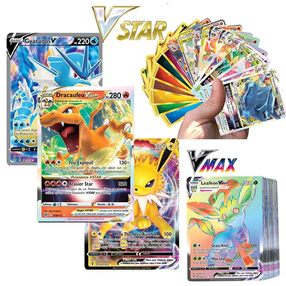 Lot De 55 Cartes Pokémon Dorées – Vstar Vmax V GX – Aluminium Gravé – Boîte De Jeu – Version Allemande – Cadeau Collection