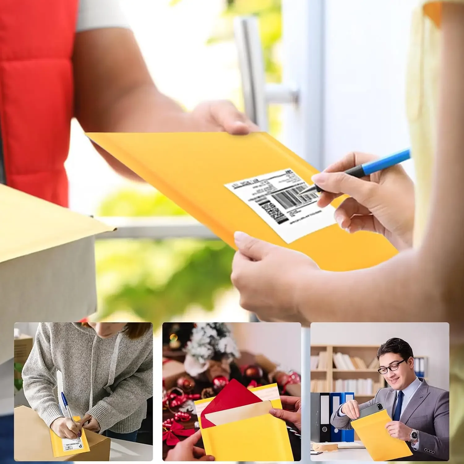 Yellow Kraft Bubble Mailer Envelopes Bag Sturdy Paper Mail Padded Pouch Envelopes Self Seal Bubble Mailers Mailing Packages