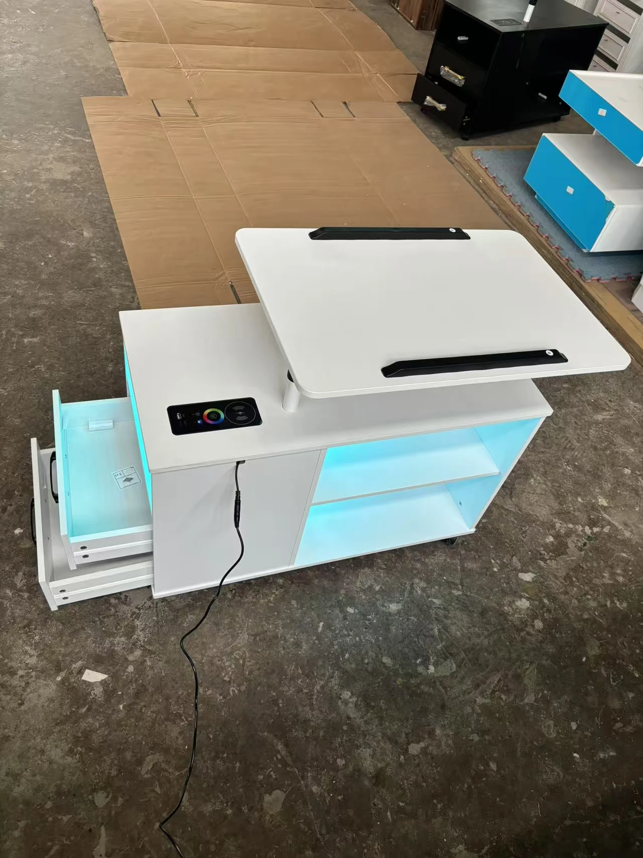 JDPAG Nightstand with Wireless Charging Station and Auto Senor,RGB Bedside Table with 360&deg; Adjustable Rotary Table
