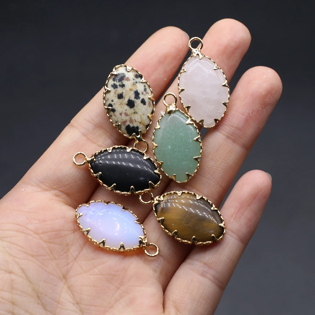 

Natural Stone Quartz Pendants Gold Plated Tiger Eye Opal Charms for Jewelry Making Diy Women Necklace Earring Accessoires