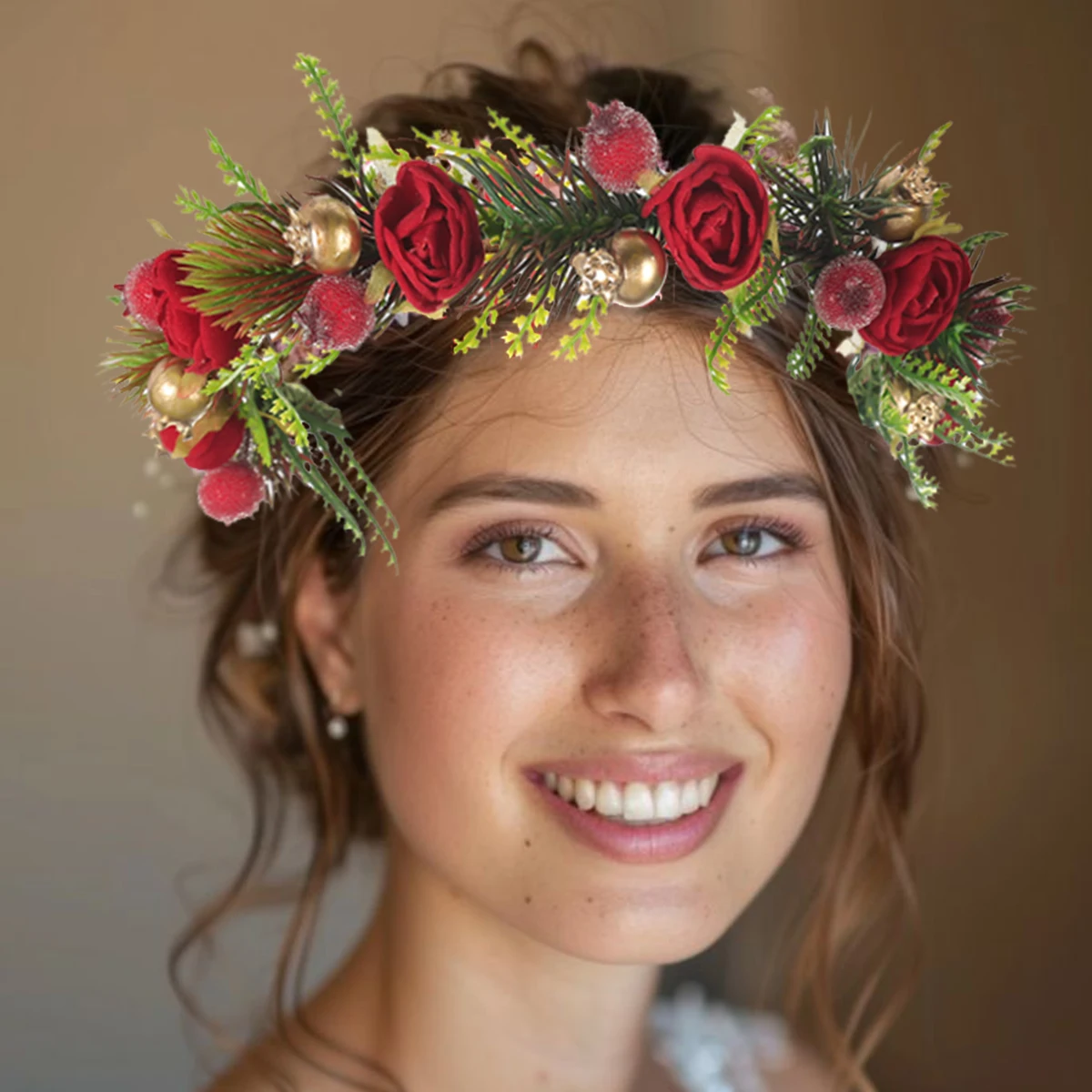 Cerchietto Floreale Boho AWAYTR Con Corona Di Fiori | Regolabile Con Nastro | Rosa Confetto E Rosa - 5