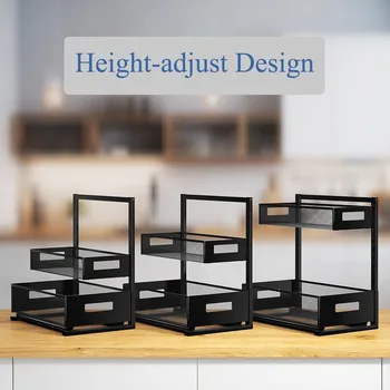 2-Tier Metal Under Sink Organizer, Pull Out Smoothly Under Kitchen Sink Organizer with Track，Kitchen and Bathroom 5