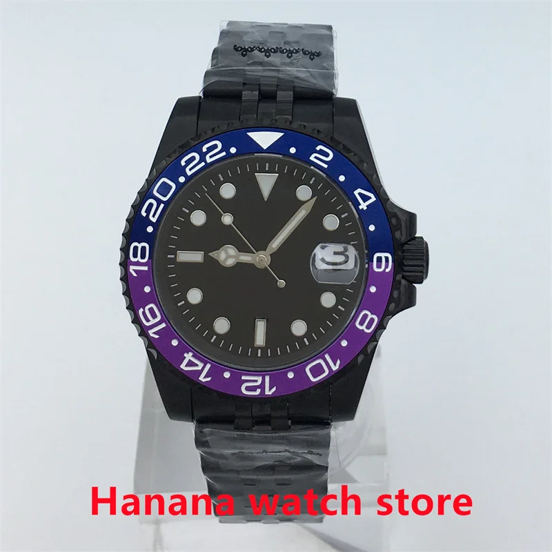 40mm black PVD case blue purple bezel sapphire glass Oyster strap seiko NH35 PT5000 movement mechanical men's automatic watch