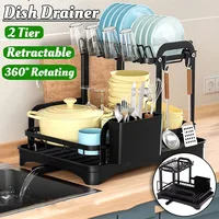 New 360° rotating tableware storage rack rotating storage rack double-layer kitchen tableware drying rack with drain function 1