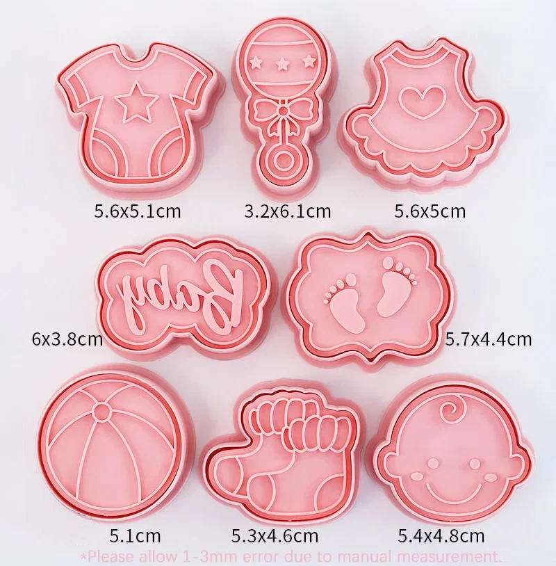 Cookie Cutter 8Pcs Baby Theme Cartoon Embosser 3D Baby Shower Rattles Ball Clothes Feet Skirt Socks Biscuit Mould Cake Tools