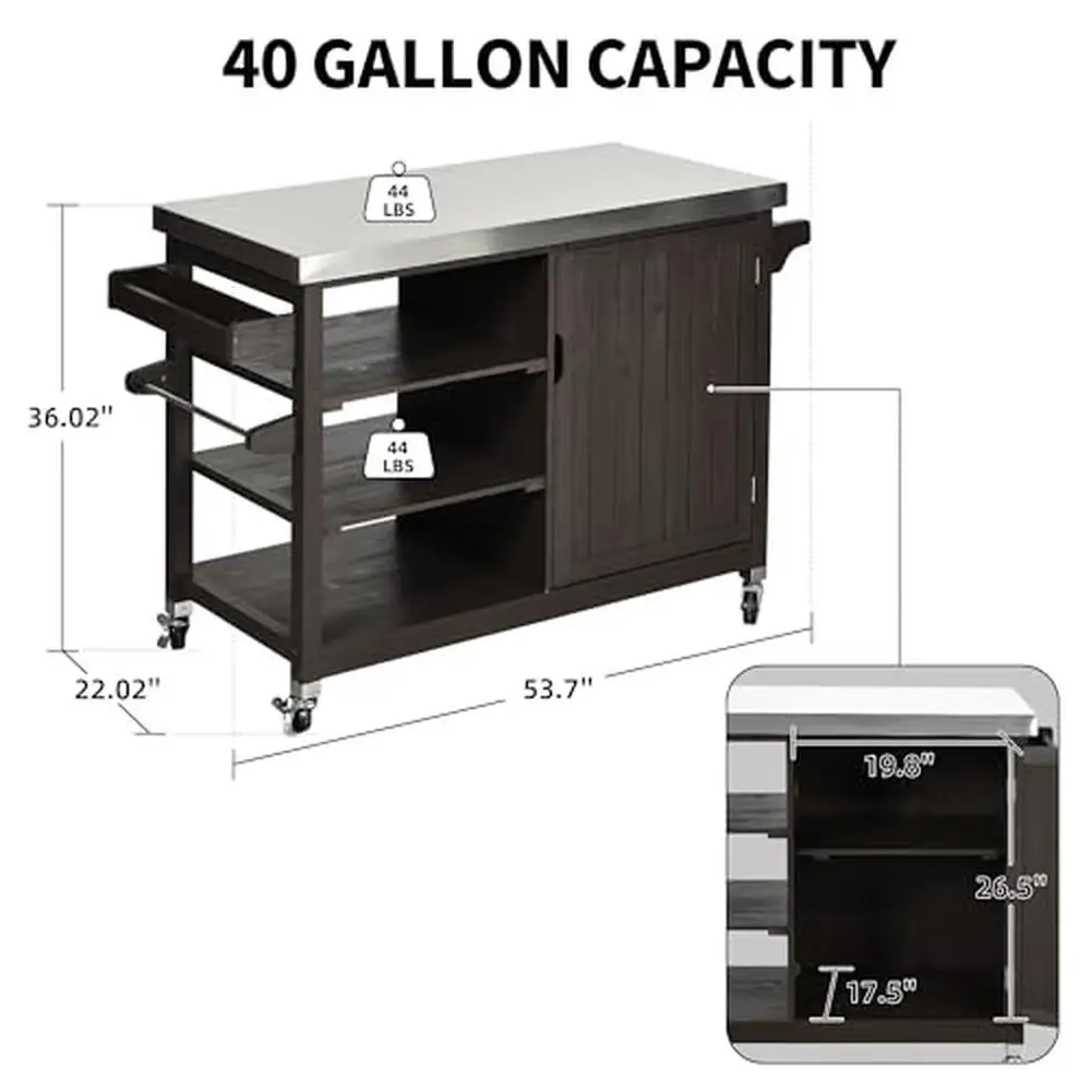 XL Outdoor Storage Kitchen Bar Table Spice Rack Wheels & Handle Solid Wood Cabinet Adjustable Shelf & Multi-Functional Storage Rack Kitchen Storage Cart