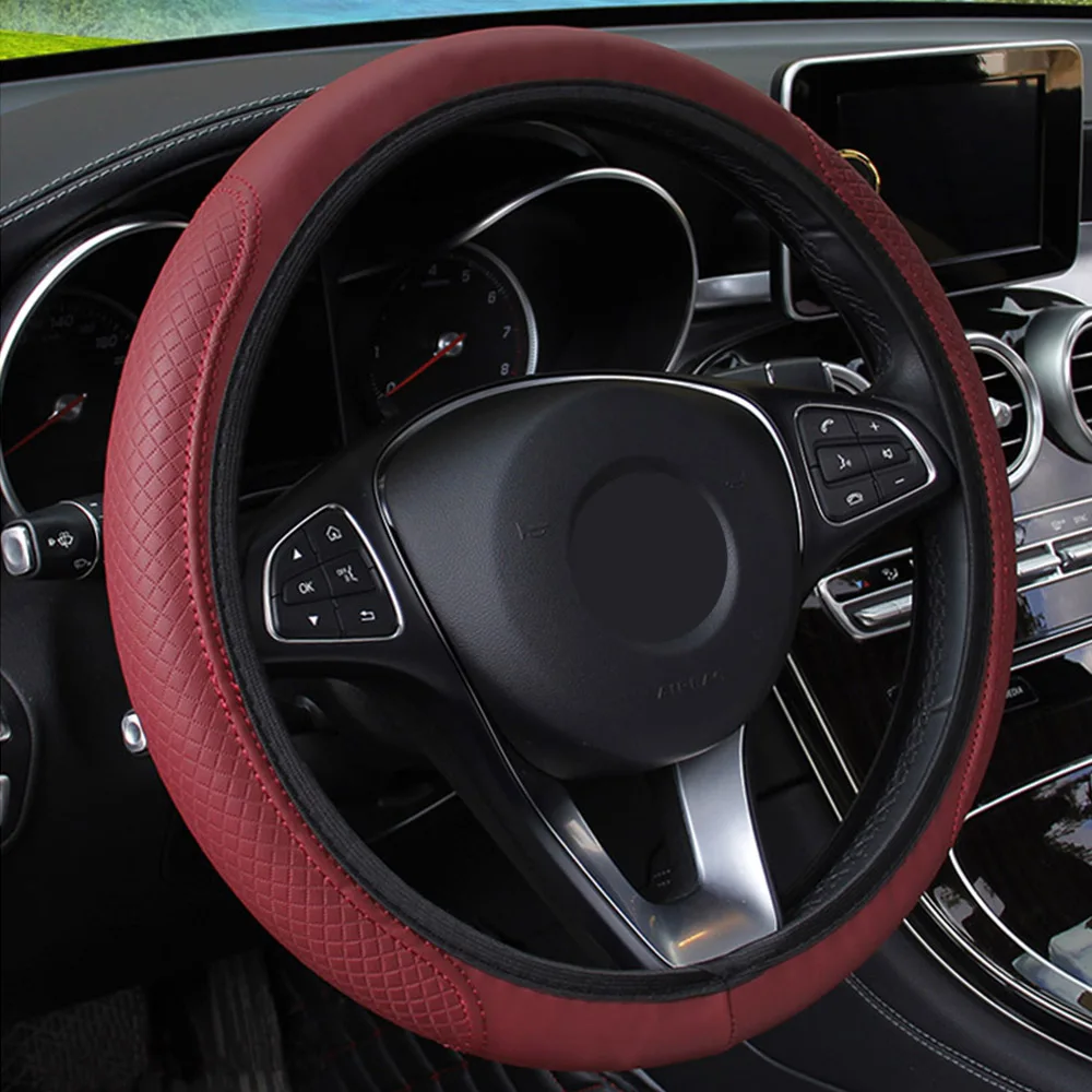 Car Steering Wheel Cover Interior Accessories Embossing Leather Auto Universal PU Microfiber Anti-Slip Steering Wheel Cover