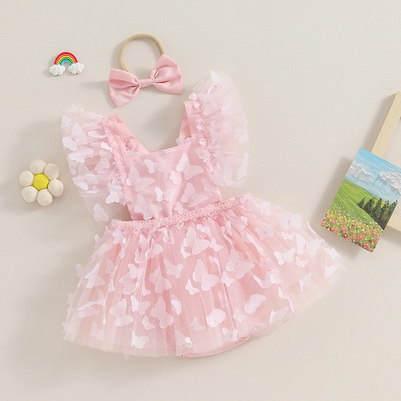 

Комбинезон для новорожденных девочек, платье с коротким рукавом, женское кружевное Сетчатое платье, комбинезоны с повязкой на голову