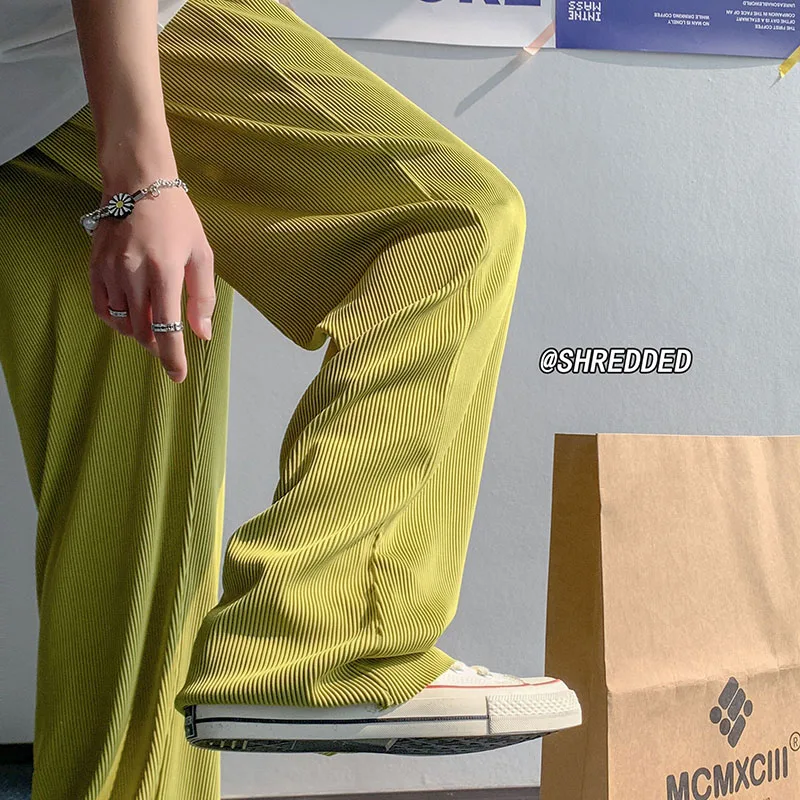 Legible Men's Pant Full Length Wide Leg Pants Male Casual Elastic Waist Loose Stripe straight Pant Man